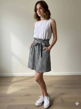 Cynthia Rowley Gingham Mini Skirt Ruffle Waist Tie Belt